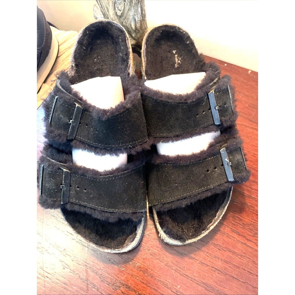 Birkenstock Black Arizona Womens Shearling Lined Suede Sandals Size 38 US 8-8.5